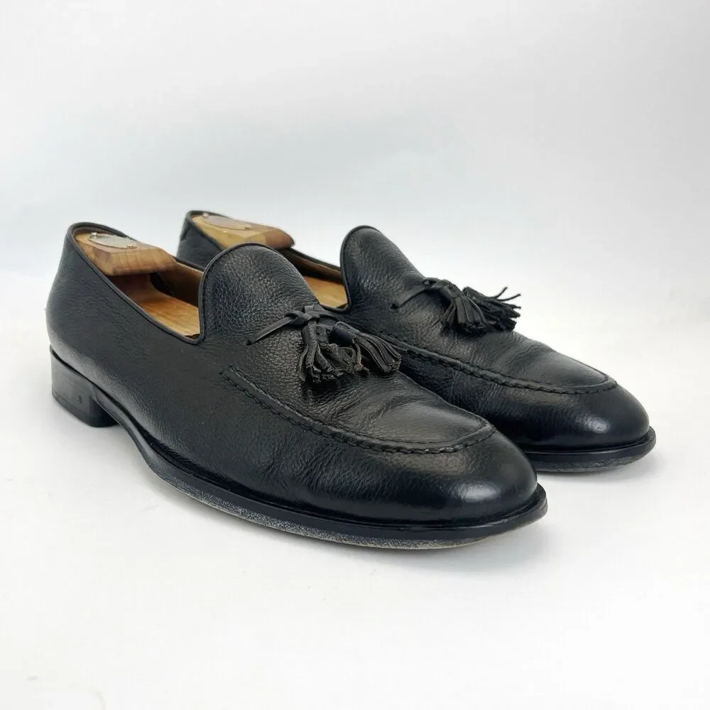 Allen Edmonds Perugia Tassel Loafers Mens Sz 10 Pebbled Black Leather Made Italy